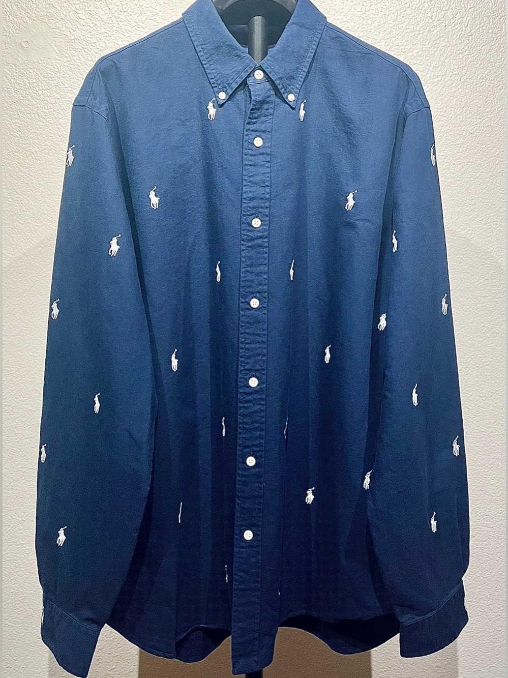Ralph Lauren Navy Button-Down Shirt with White Polo Embroidery - Size XL (Men’s)